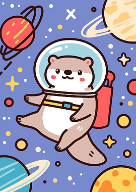 Astronaut Otter in Space Cartoon
