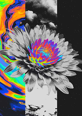 Abstract Floral with Psychedelic and Monochrome Elements