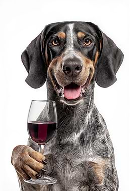 Bluetick Coonhound dog with Wine Glass