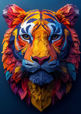Colorful Tiger Portrait on Dark Background