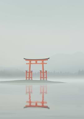 Misty Torii Gate Reflection