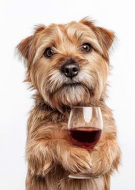 Norfolk Terrier dog with Wine Glass