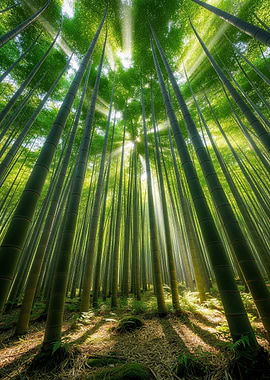 Lush Bamboo Forest with Sunlight