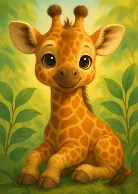 Cute Baby Giraffe Cartoon Illustration