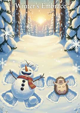 Winter's Embrace: Snowman and Hedgehog Fun