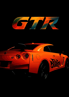 Orange Nissan GTR Illustration on Black