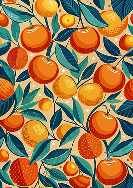 Vibrant Orange and Teal Fruit Pattern
