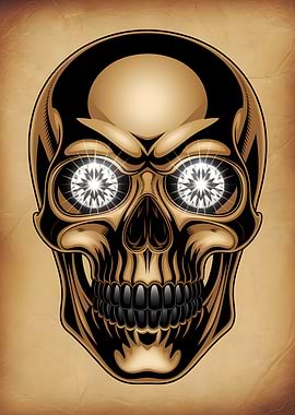 Golden Skull with Diamond Eyes Illustration