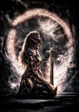 Elf Warrior with Sword and Magic Circle