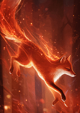 Fiery Fox Leaping Through Forest