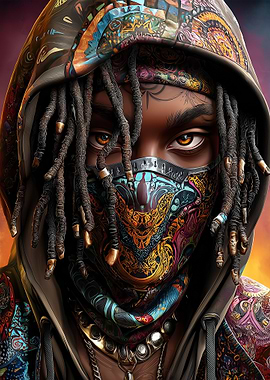 Hooded Figure with Ornate Mask