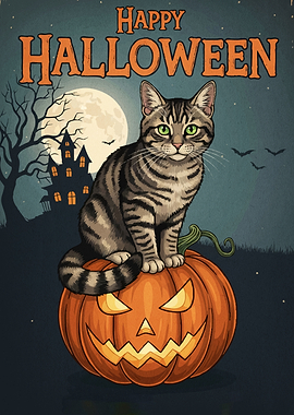 Happy Halloween Cat Pumpkin