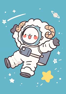 Cute Sheep Astronaut in Space Cartoon