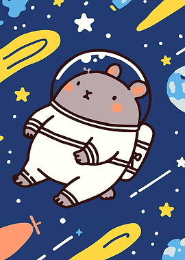 Cute Hamster Astronaut in Space Cartoon