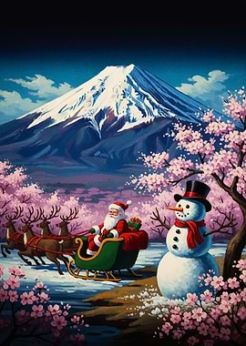 Santa Snowman Mount Fuji