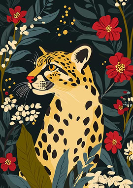 Leopard in Floral Jungle Illustration