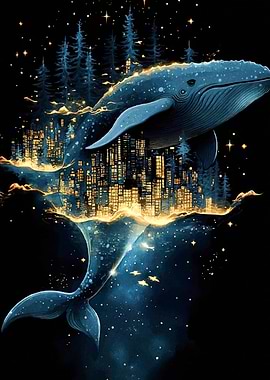 Whale Cityscape Fantasy
