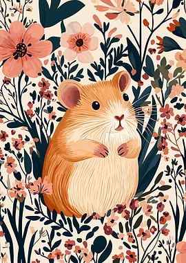 Hamster in Floral Garden Illustration