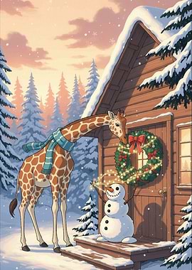 Giraffe and Snowman Christmas Decoration