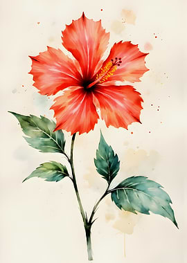 Watercolor Hibiscus Flower Illustration