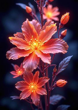 Glowing Orange Flowers on Dark Background