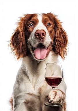 Welsh Springer Spaniel dog with Wine Glass Portrait