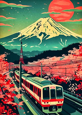 Japanese Train with Mount Fuji