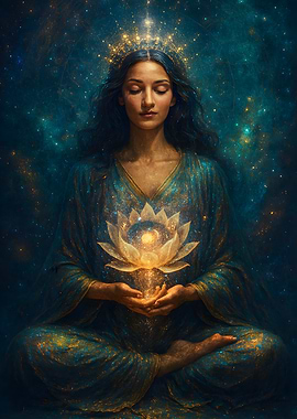 Meditating Woman with Lotus Flower