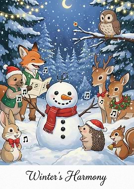 Winter's Harmony: Animals Caroling in Snow
