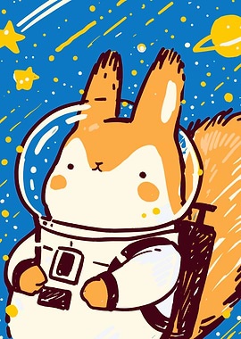Squirrel Astronaut in Space Cartoon