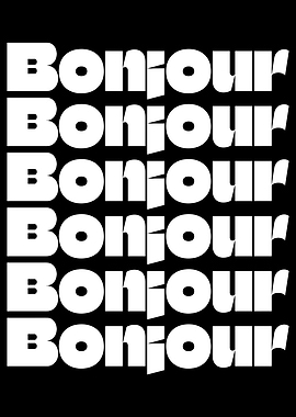 Bonjour Text Pattern on Black Background
