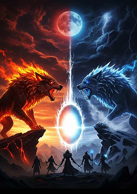 Fire and Ice Wolves Confrontation