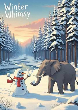 Winter Whimsy: Elephant and Snowman