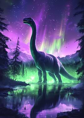 Brachiosaurus under Aurora Borealis