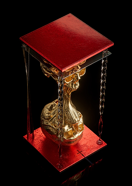 Golden Skull Hourglass with Red Accents