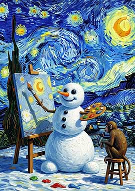 Snowman Starry Night Monkey