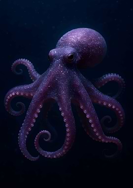 Purple Octopus in Dark Water