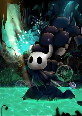 Hollow Knight in a mystical cave