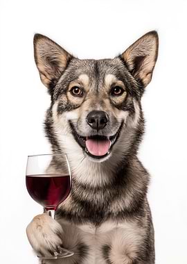 Swedish Vallhund dog with Wine Glass Portrait