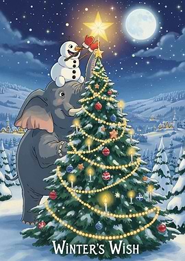 Elephant, Snowman, and Christmas Tree