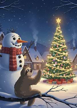 Sloth, Snowman, and Christmas Tree