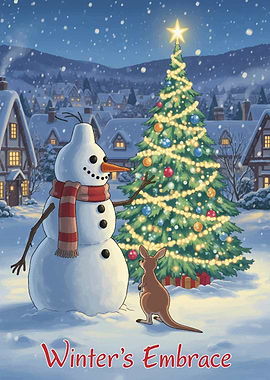 Winter's Embrace: Snowman, Kangaroo, Christmas Tree