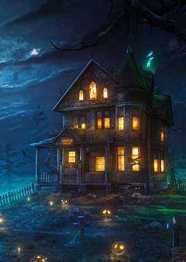Spooky Haunted House at Night