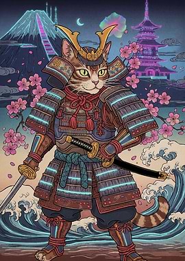 Samurai Cat Japanese Landscape