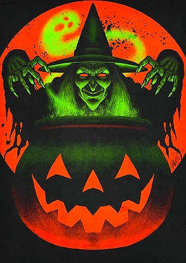 Halloween Witch with Pumpkin Cauldron