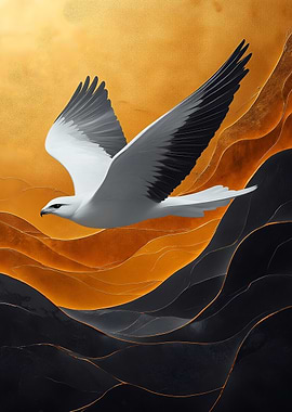 Eagle in Flight: Golden and Black Abstract