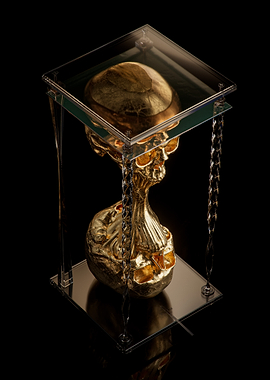 Golden Skull Hourglass in Glass Case