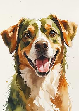 Watercolor Portrait of a Smiling Dog