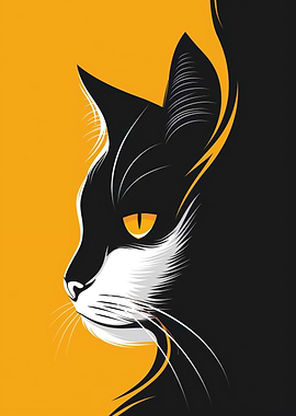 Minimalist cat vector portrait in black and orange