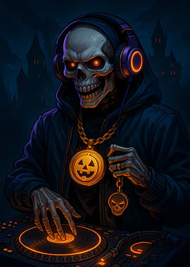 Gothic Skeleton DJ with Halloween Pendant